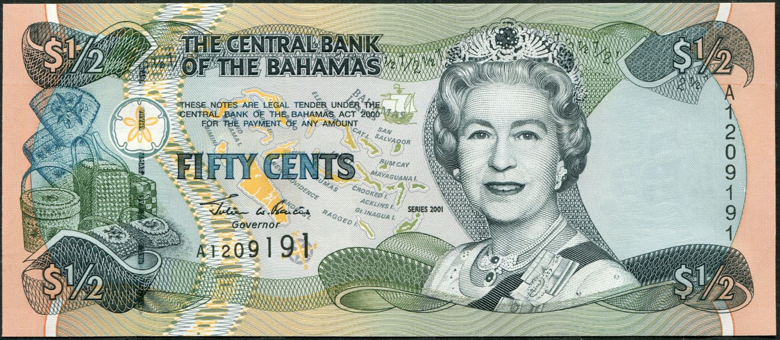 Bahamas (P 68) - 1/2 dollar (2001) - UNC