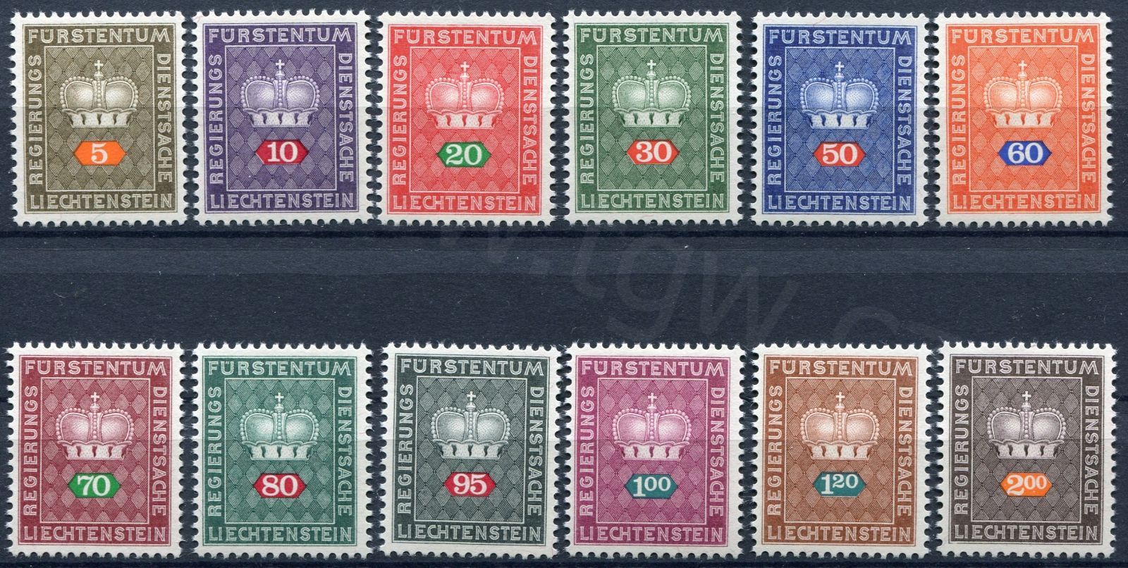 (1968) MiNr. 45 - 56 ** - Lichtenštejnsko - Koruna - služební známky