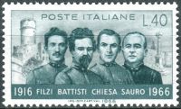 (1966) MiNo. 1218 ** - Italy - 50th anniversary of the death of Cesare Battisti, Damiano Chiesa, Fab