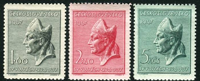 (1947) MiNo. 515 - 517 ** - Czechoslovakia - 950th anniversary of the death of St. Vojtěch