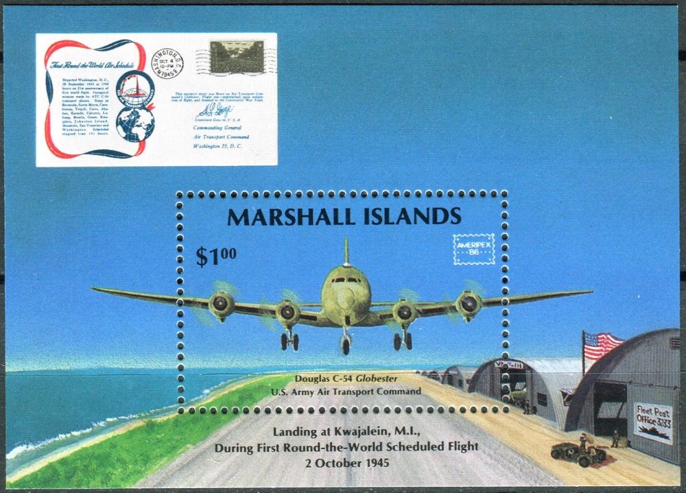 (1986) MiNr. 81 ** - Marshallovy ostrovy - BLOCK 1 - Douglas C-54 "Globester"