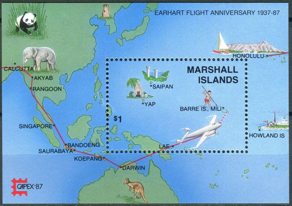 (1987) MiNr. 124 ** - Marshallovy ostrovy - BLOCK 3 - Letová trasa dne 2.7.1937