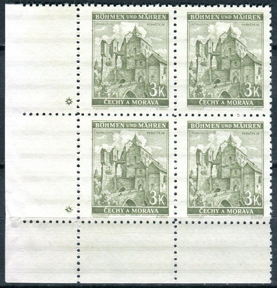 (1941) MiNo. 72 ** - B.u.M. - 4-er - Landscapes, castles, cities - Pernštejn d.z. *