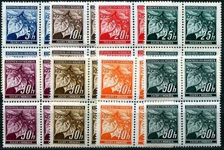 (1939) MiNo. 20 - 24, 38, 55, 64 ** , 4-er - Protectorate of Bohemia and Moravia - Linden leaves