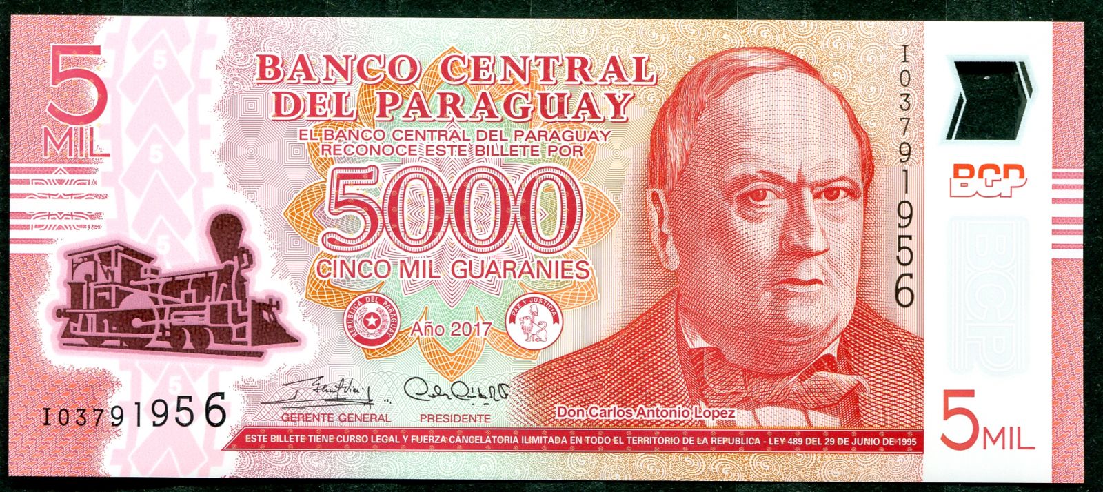 Paraguay (P 234c) - 5000 quaranies (sér. I - 2017) - UNC