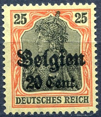 (1916) MiNr. 17 ** - DR/ Belgie - přetisk 20 Cent. / 25 Pf.