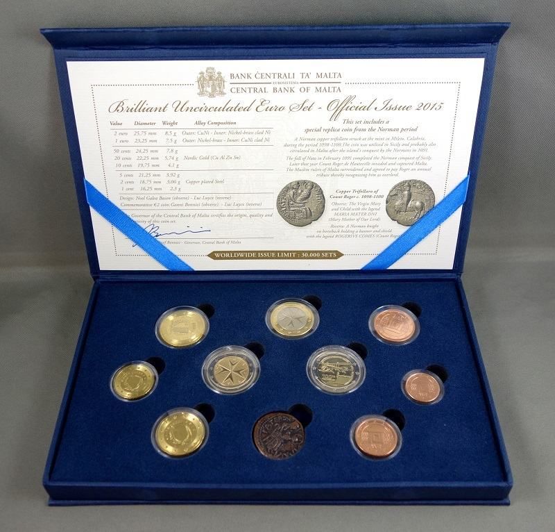 (2015) Set 10 ks mincí v kazetě + certifikát (BU); sada € + replika