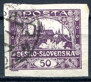 (1918) MiNr. 19 - O - Czechoslovakia - stamp: Hradčany 50 h - dark purple