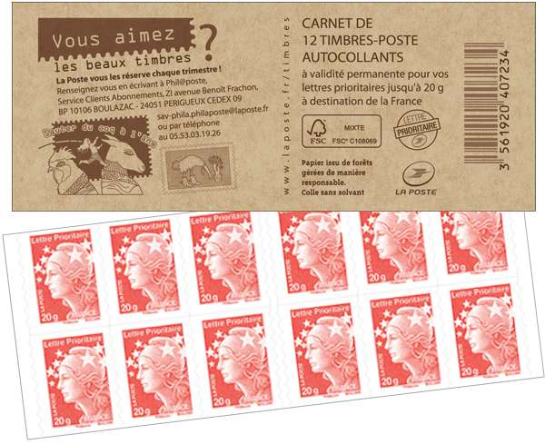 (2012) No. 013. ** - France - booklets - Marianne Rouge 20 g TVP