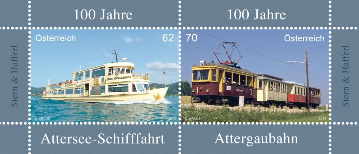 Vlak a loď na známkách