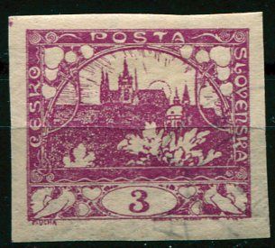 (1918) MiNo. 1 - O - Czechoslovakia I. - stamp: Hradčany 3 h - purple