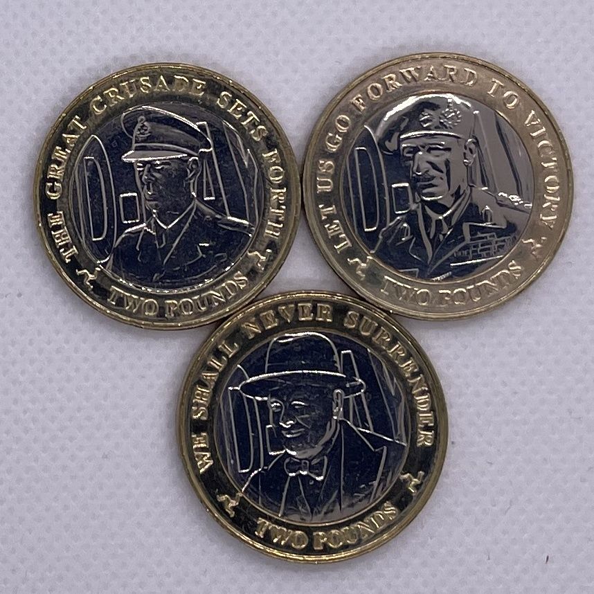 (2019) Isle of Man - set 3x 2 £ coins - Den D - Montgomery, Churchill, George