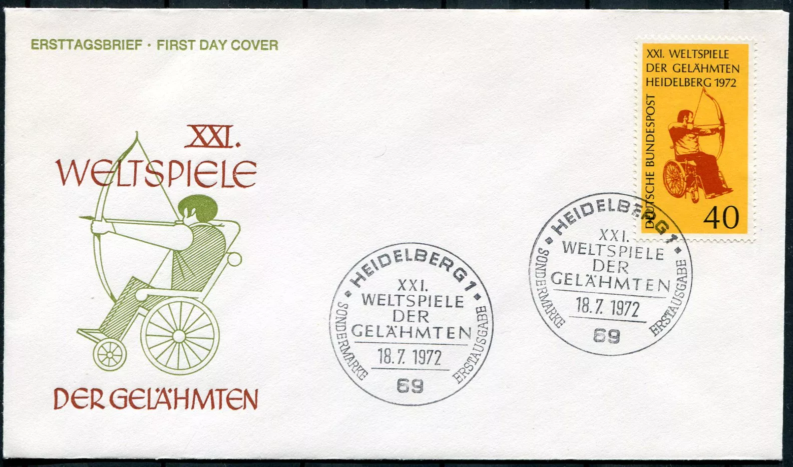 FDC MiNr. 733 (18.7.1972) - SRN - 21. Mezinárodní hry pro paraplegiky