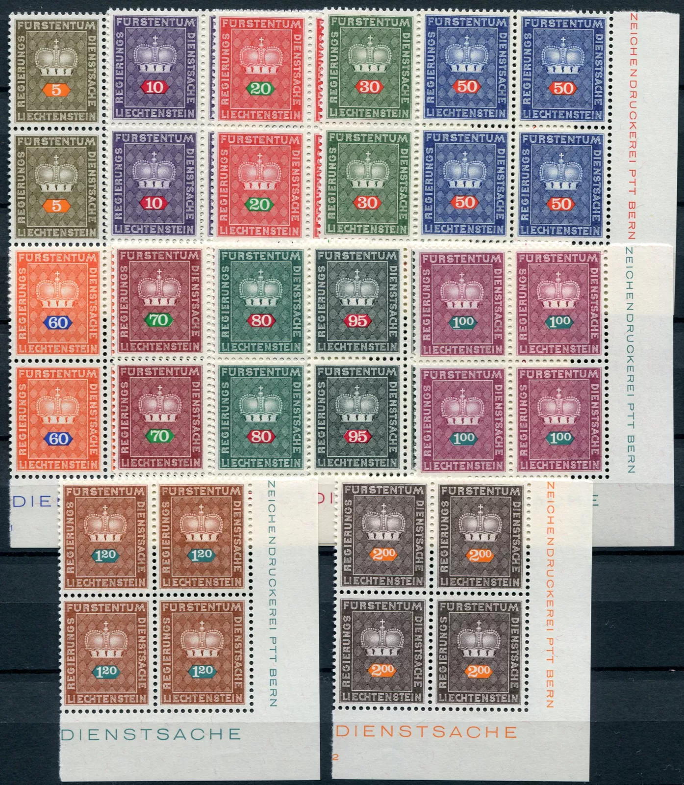 (1968) MiNr. D 45 - 56 ** 4-bl - Lichtenštejnsko - Koruna - služební známky