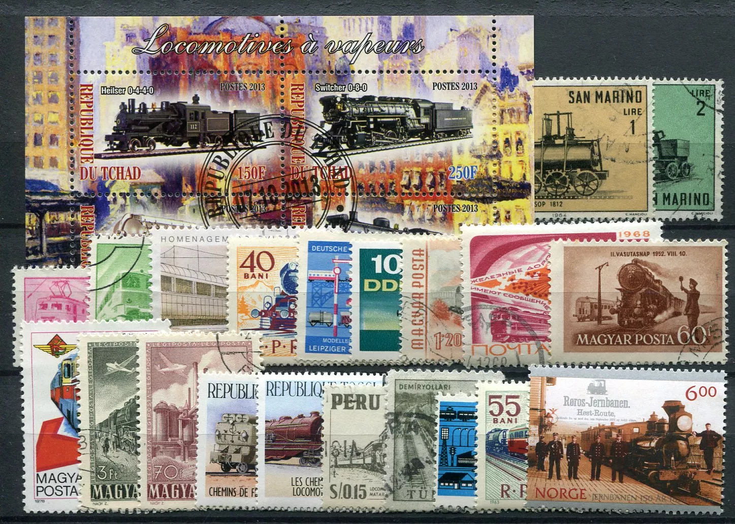 Pack of postage stamps - railway - 25 pcs