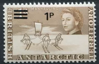 (1971) MiNr. 26 ** - Britská antarktická území - lyžaři s nákladem (přetisk)