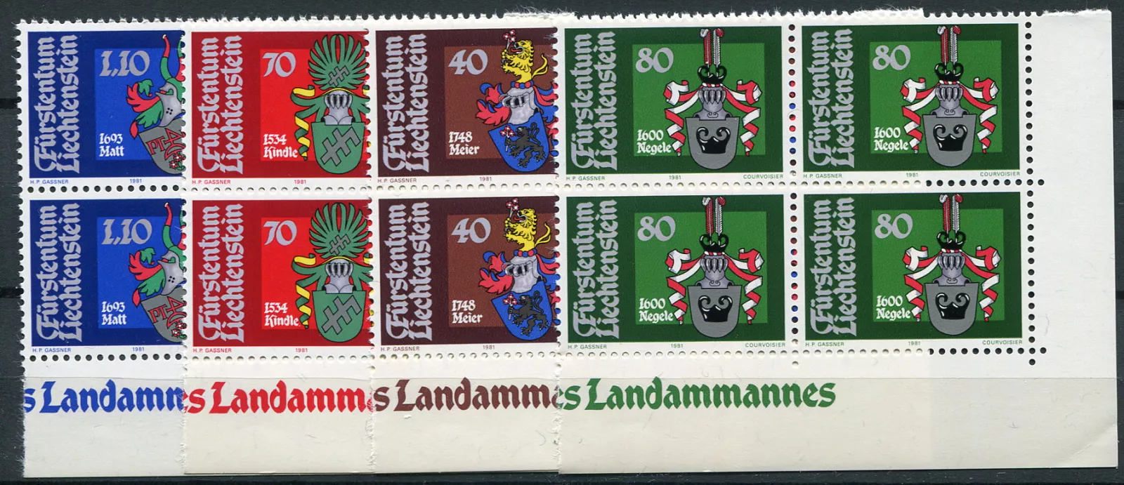 (1981) MiNr. 766 - 769 ** (4-er) - Liechtenstein - Coats of Arms (1981) MiNr. 766 - 769 ** (4-bl) - Lichtenštejnsko - Erby