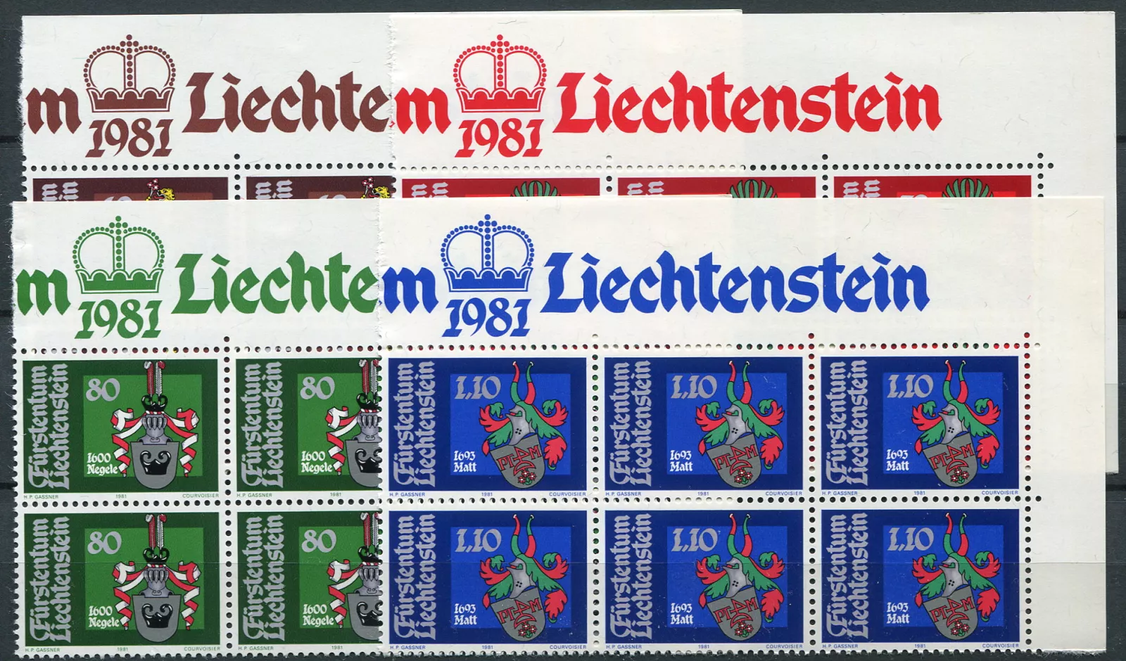 (1981) MiNr. 766 - 769 ** (6-er) - Liechtenstein - Coats of Arms (1981) MiNr. 766 - 769 ** (6-bl) - Lichtenštejnsko - Erby