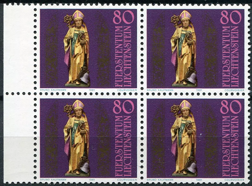 (1981) MiNr. 775 ** (4-er) - Liechtenstein - Bishop Theodor (Theodule) (1981) MiNr. 775 ** (4-bl) - Lichtenštejnsko - biskup Theodor