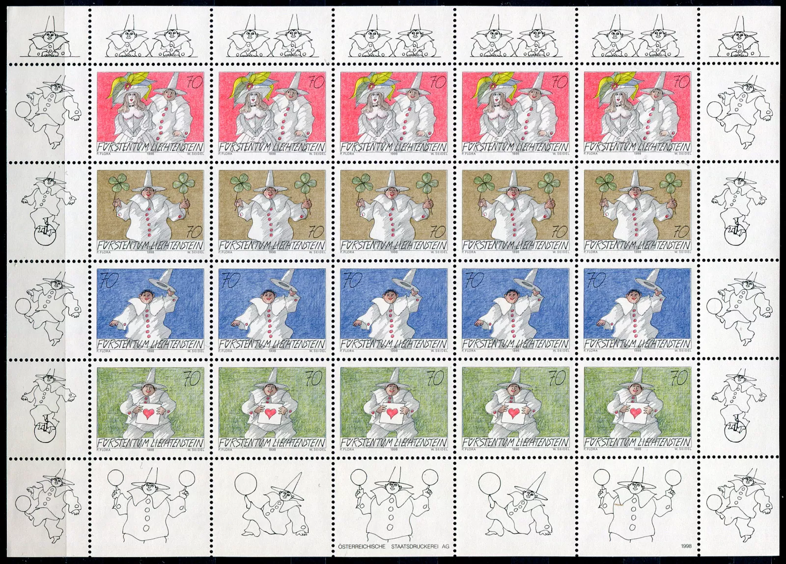 (1998) MiNr. 1173 - 1176 ** - Liechtenstein - press sheet - Joy of Letters (1998) MiNr. 1173 - 1176 ** - Lichtenštejnsko - tiskový list - Radost z dopisů