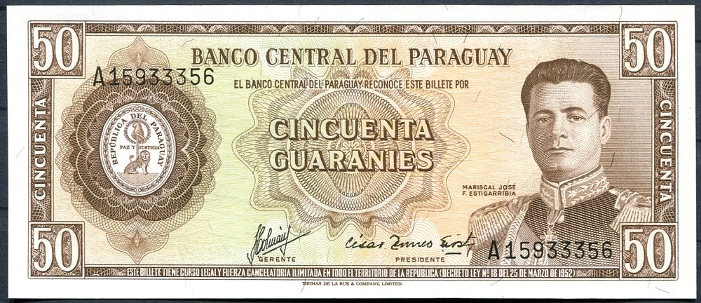 Paraguay (P 197) - 50 quaranies (1952) - UNC